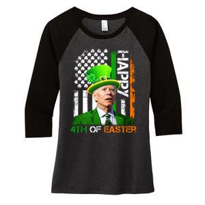 Happy 4th Of Easter Joe Biden St Patricks Day Leprechaun American Flag Women's Tri-Blend 3/4-Sleeve Raglan Shirt