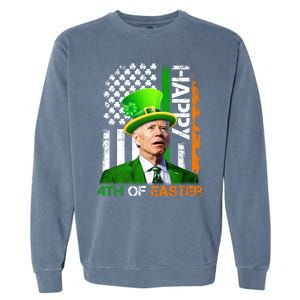 Happy 4th Of Easter Joe Biden St Patricks Day Leprechaun American Flag Garment-Dyed Sweatshirt