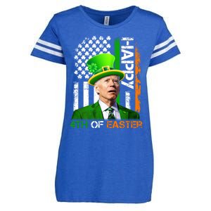 Happy 4th Of Easter Joe Biden St Patricks Day Leprechaun American Flag Enza Ladies Jersey Football T-Shirt