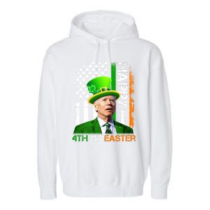 Happy 4th Of Easter Joe Biden St Patricks Day Leprechaun American Flag Garment-Dyed Fleece Hoodie