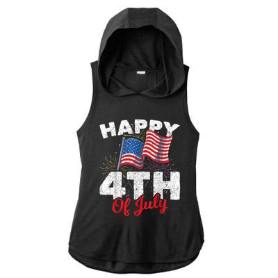 Happy 4th Of July Patriotic American US Flag 4th Of July Ladies PosiCharge Tri-Blend Wicking Draft Hoodie Tank