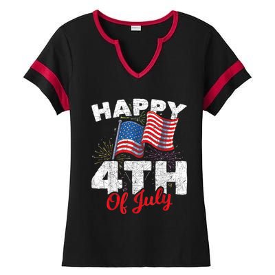 Happy 4th Of July Patriotic American US Flag 4th Of July Ladies Halftime Notch Neck Tee