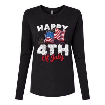 Happy 4th Of July Patriotic American US Flag 4th Of July Womens Cotton Relaxed Long Sleeve T-Shirt