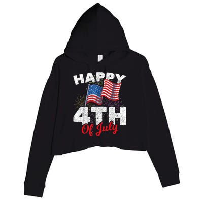 Happy 4th Of July Patriotic American US Flag 4th Of July Crop Fleece Hoodie