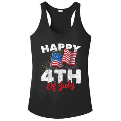 Happy 4th Of July Patriotic American US Flag 4th Of July Ladies PosiCharge Competitor Racerback Tank