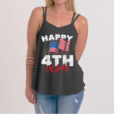 Happy 4th Of July Patriotic American US Flag 4th Of July Women's Strappy Tank