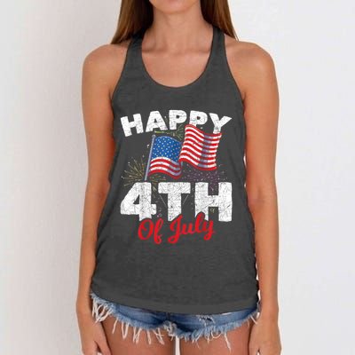 Happy 4th Of July Patriotic American US Flag 4th Of July Women's Knotted Racerback Tank