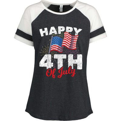 Happy 4th Of July Patriotic American US Flag 4th Of July Enza Ladies Jersey Colorblock Tee