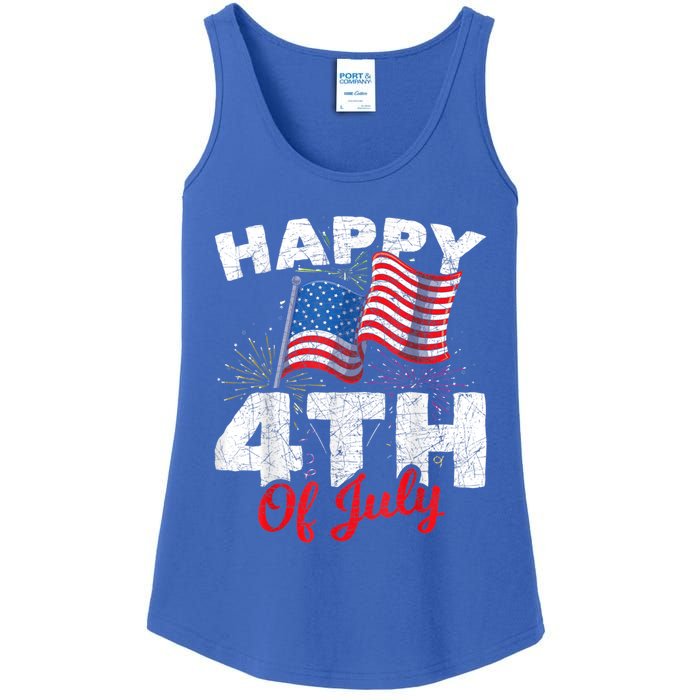 Happy 4th Of July Patriotic American US Flag 4th Of July Ladies Essential Tank