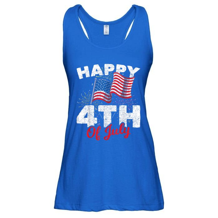 Happy 4th Of July Patriotic American US Flag 4th Of July Ladies Essential Flowy Tank