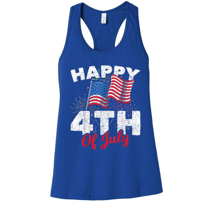 Happy 4th Of July Patriotic American US Flag 4th Of July Women's Racerback Tank