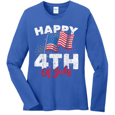 Happy 4th Of July Patriotic American US Flag 4th Of July Ladies Long Sleeve Shirt