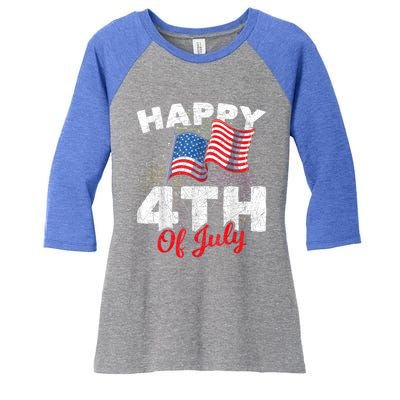 Happy 4th Of July Patriotic American US Flag 4th Of July Women's Tri-Blend 3/4-Sleeve Raglan Shirt