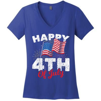 Happy 4th Of July Patriotic American US Flag 4th Of July Women's V-Neck T-Shirt