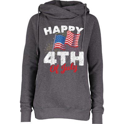 Happy 4th Of July Patriotic American US Flag 4th Of July Womens Funnel Neck Pullover Hood