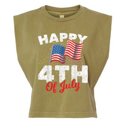 Happy 4th Of July Patriotic American US Flag 4th Of July Garment-Dyed Women's Muscle Tee