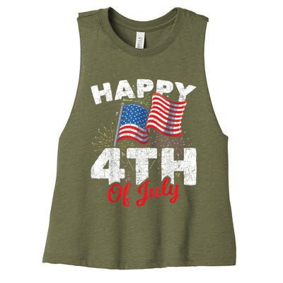 Happy 4th Of July Patriotic American US Flag 4th Of July Women's Racerback Cropped Tank