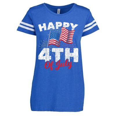 Happy 4th Of July Patriotic American US Flag 4th Of July Enza Ladies Jersey Football T-Shirt