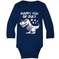 Happy 4th Of July Boy Trex Dinosaur American Dino Baby Long Sleeve Bodysuit