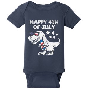 Happy 4th Of July Boy Trex Dinosaur American Dino Baby Bodysuit