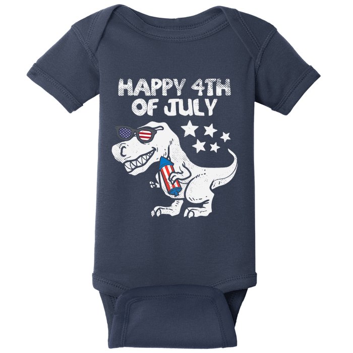 Happy 4th Of July Boy Trex Dinosaur American Dino Baby Bodysuit