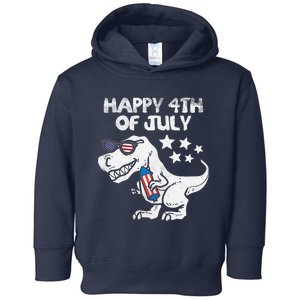 Happy 4th Of July Boy Trex Dinosaur American Dino Toddler Hoodie