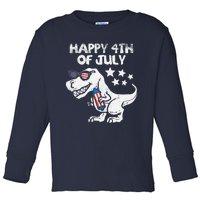 Happy 4th Of July Boy Trex Dinosaur American Dino Toddler Long Sleeve Shirt