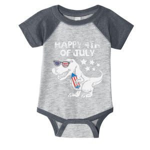 Happy 4th Of July Boy Trex Dinosaur American Dino Infant Baby Jersey Bodysuit