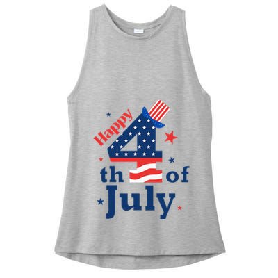 Happy 4th Of July Patriotic American Us Flag Ladies PosiCharge Tri-Blend Wicking Tank