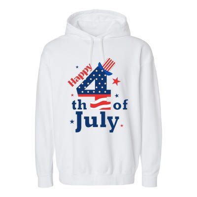 Happy 4th Of July Patriotic American Us Flag Garment-Dyed Fleece Hoodie