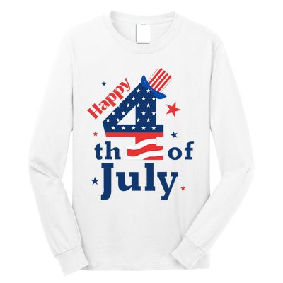 Happy 4th Of July Patriotic American Us Flag Long Sleeve Shirt