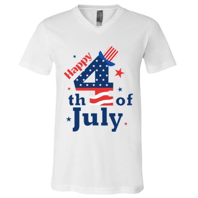 Happy 4th Of July Patriotic American Us Flag V-Neck T-Shirt
