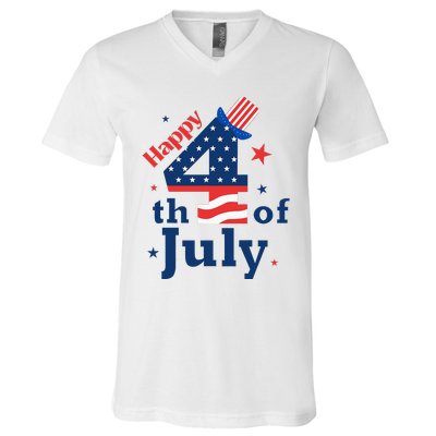 Happy 4th Of July Patriotic American Us Flag V-Neck T-Shirt