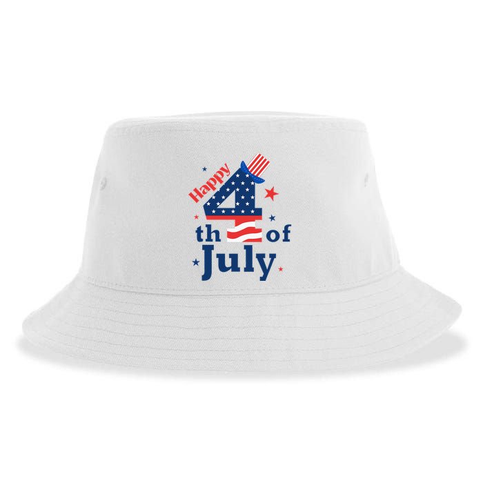 Happy 4th Of July Patriotic American Us Flag Sustainable Bucket Hat