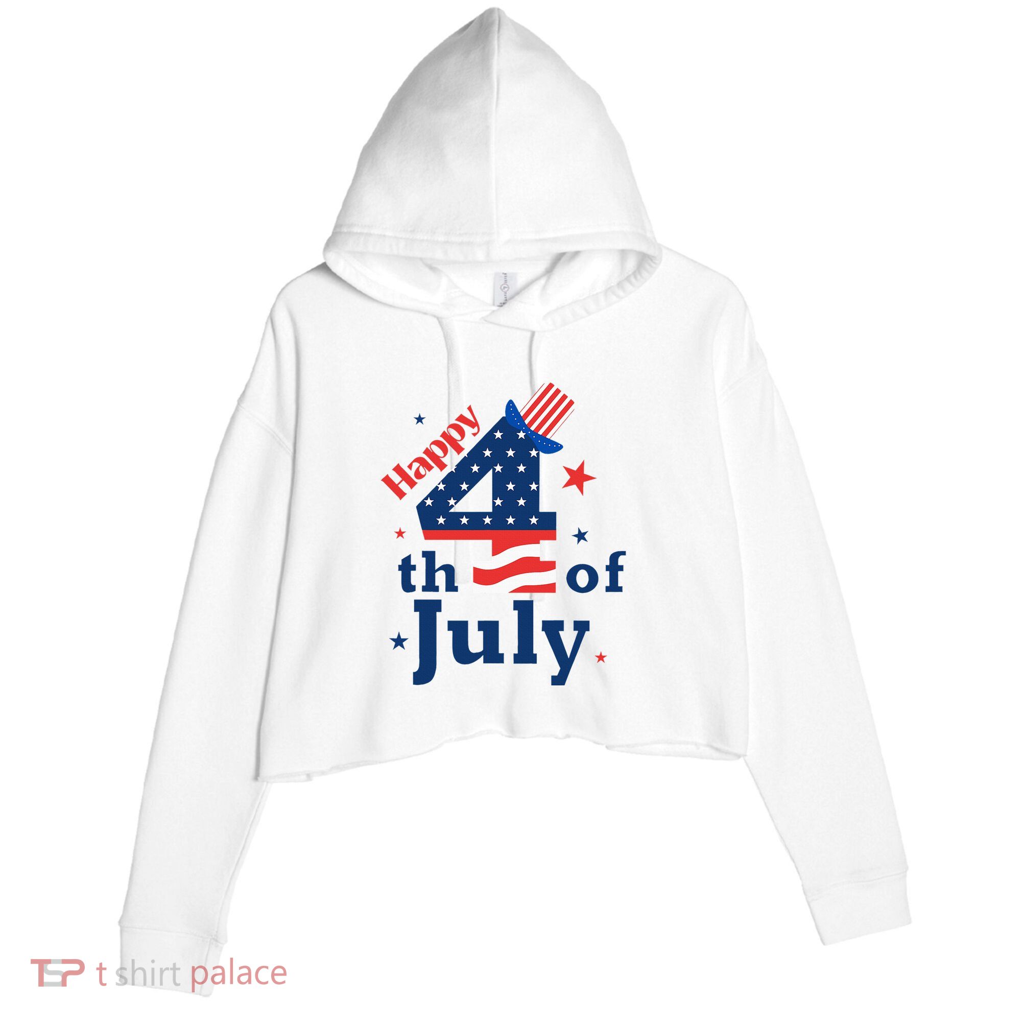 Happy 4th Of July Patriotic American Us Flag Crop Fleece Hoodie