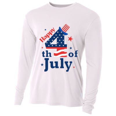 Happy 4th Of July Patriotic American Us Flag Cooling Performance Long Sleeve Crew