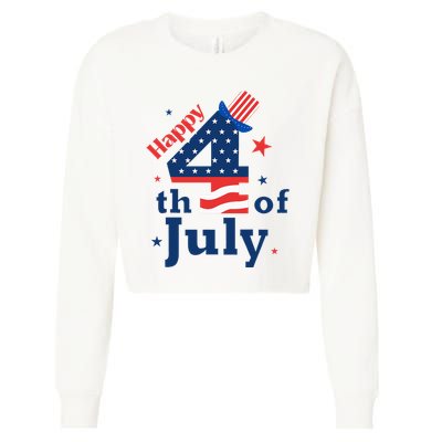 Happy 4th Of July Patriotic American Us Flag Cropped Pullover Crew