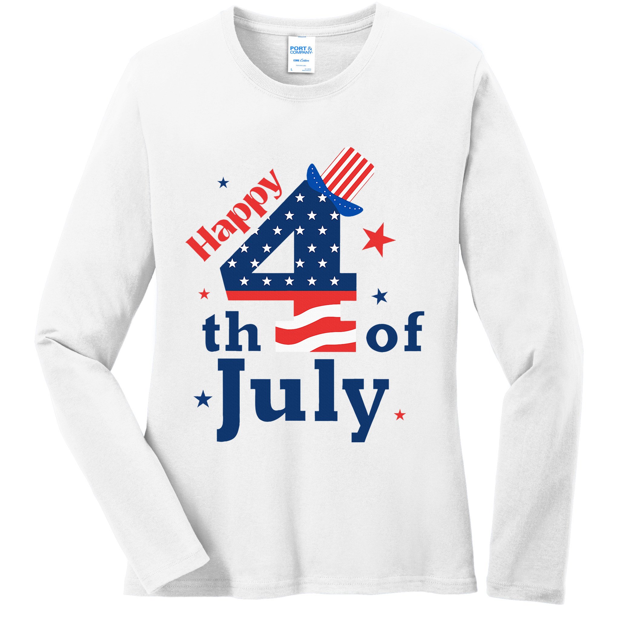 Happy 4th Of July Patriotic American Us Flag Ladies Long Sleeve Shirt