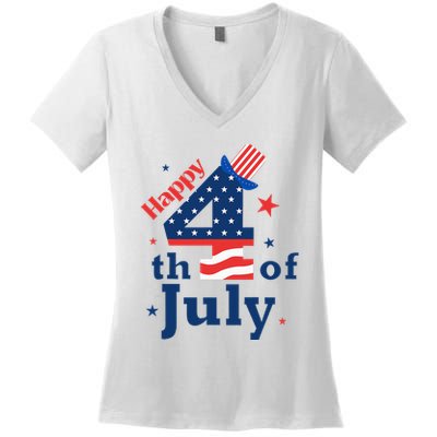 Happy 4th Of July Patriotic American Us Flag Women's V-Neck T-Shirt