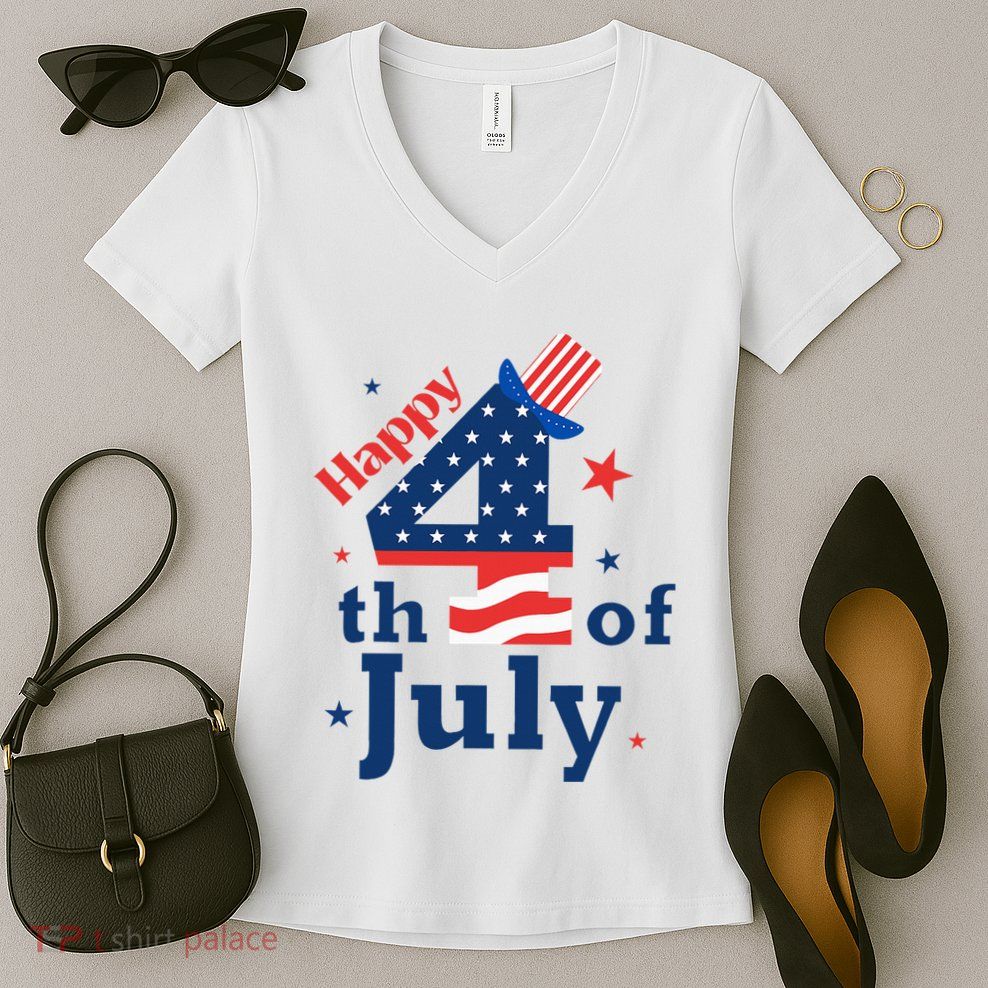 Happy 4th Of July Patriotic American Us Flag Women's V-Neck T-Shirt