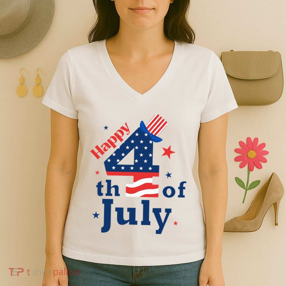Happy 4th Of July Patriotic American Us Flag Women's V-Neck T-Shirt