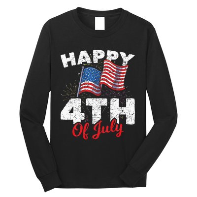 Happy 4th Of July Patriotic American US Flag 4th Of July Long Sleeve Shirt