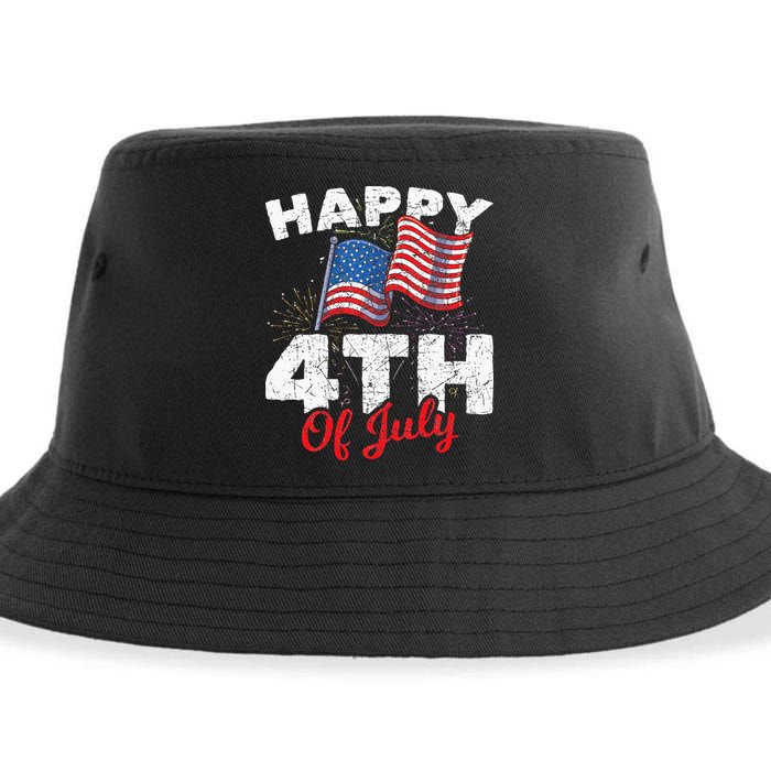 Happy 4th Of July Patriotic American US Flag 4th Of July Sustainable Bucket Hat