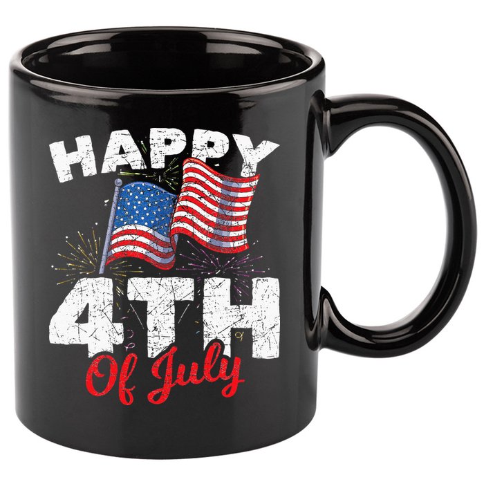 Happy 4th Of July Patriotic American US Flag 4th Of July 11oz C Handle Ceramic Mug