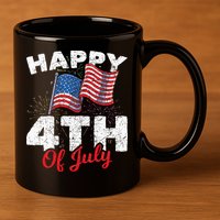 Happy 4th Of July Patriotic American US Flag 4th Of July 11oz C Handle Ceramic Mug