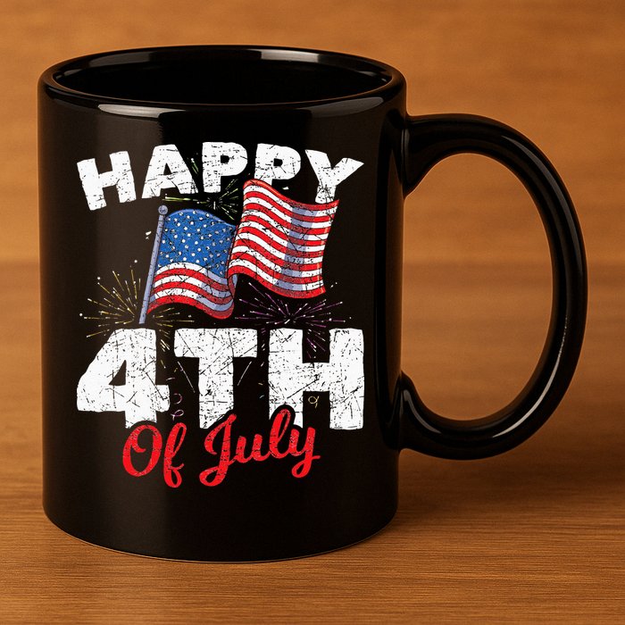 Happy 4th Of July Patriotic American US Flag 4th Of July 11oz C Handle Ceramic Mug