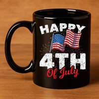 Happy 4th Of July Patriotic American US Flag 4th Of July 11oz C Handle Ceramic Mug