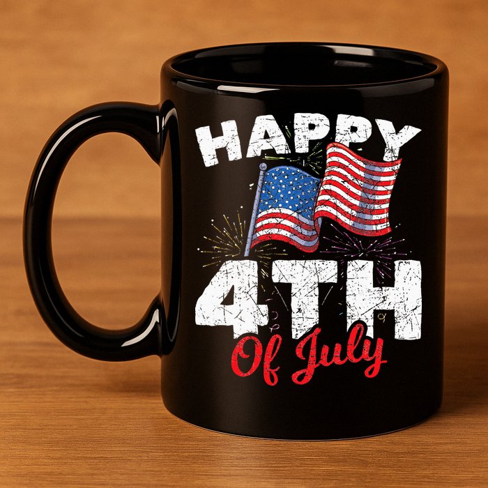 Happy 4th Of July Patriotic American US Flag 4th Of July 11oz C Handle Ceramic Mug