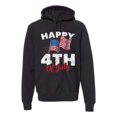 Happy 4th Of July Patriotic American US Flag 4th Of July Premium Hoodie