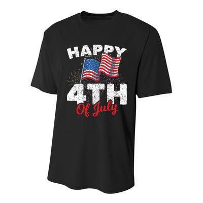 Happy 4th Of July Patriotic American US Flag 4th Of July Youth Performance Sprint T-Shirt
